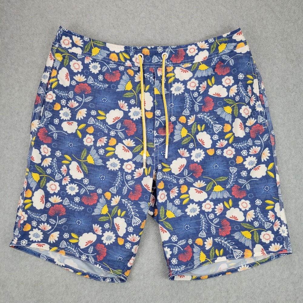 Johnnie-O Camm Swim Trunks Mens Medium Blue Floral Print Board Shorts JMSS2100